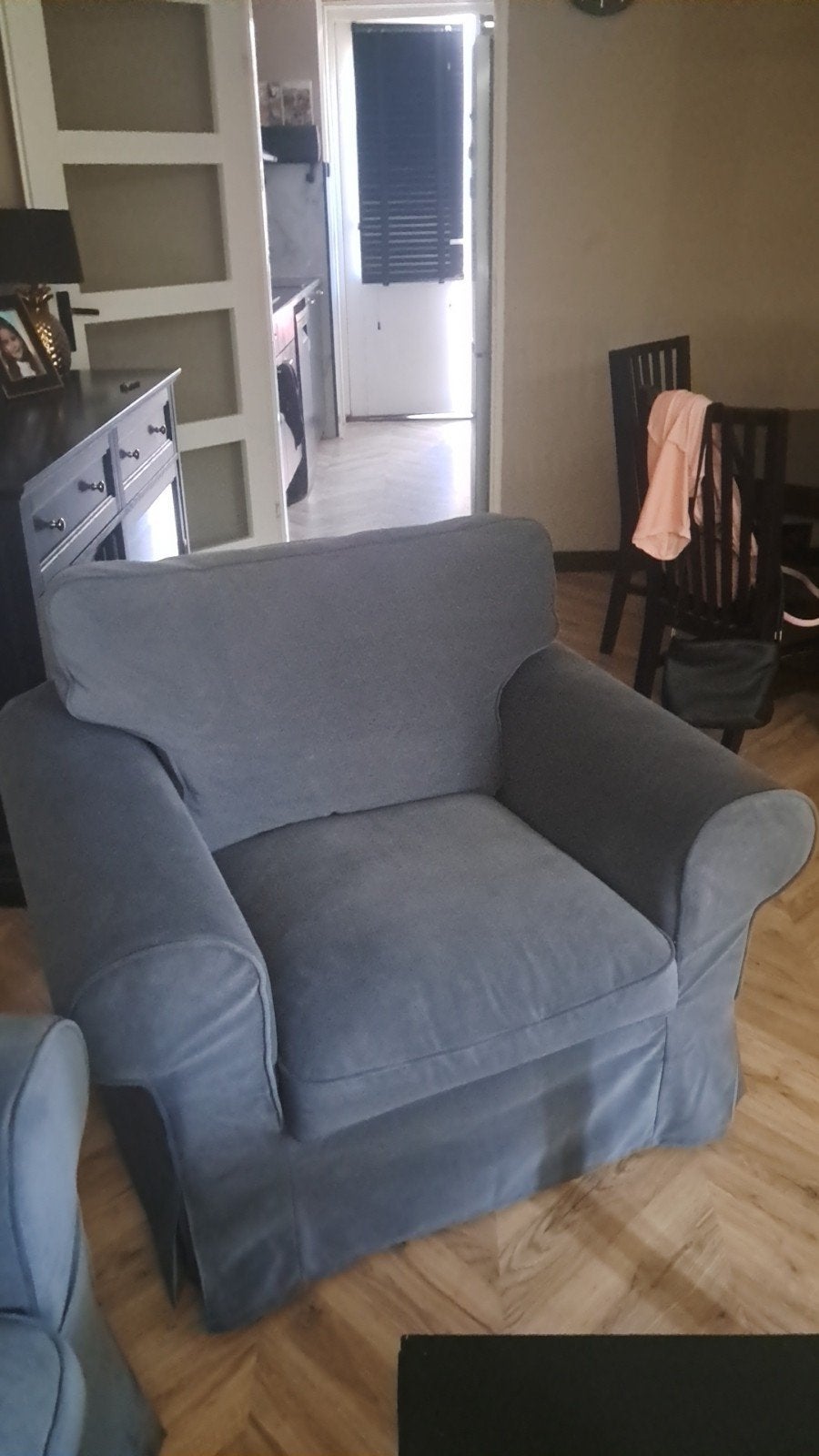IKEA EKTORP Fauteuil met grijze hoes, Ophalen, Gebruikt, Klassiek, Comfortabel, 75 tot 100 cm