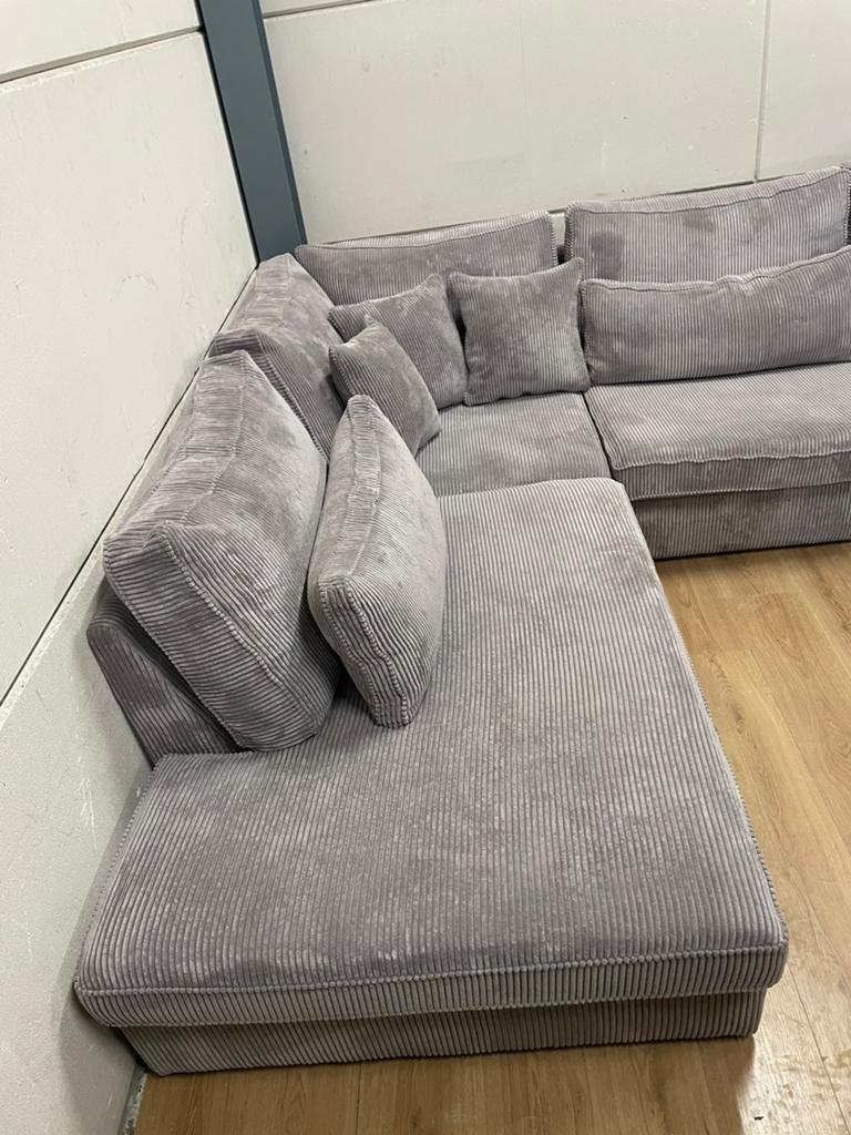Mooie luxe grijze ribstof hoekbank - GEREINIGD!!!, Huis en Inrichting, Ophalen, Luxe, Hoekbank, 300 cm of meer