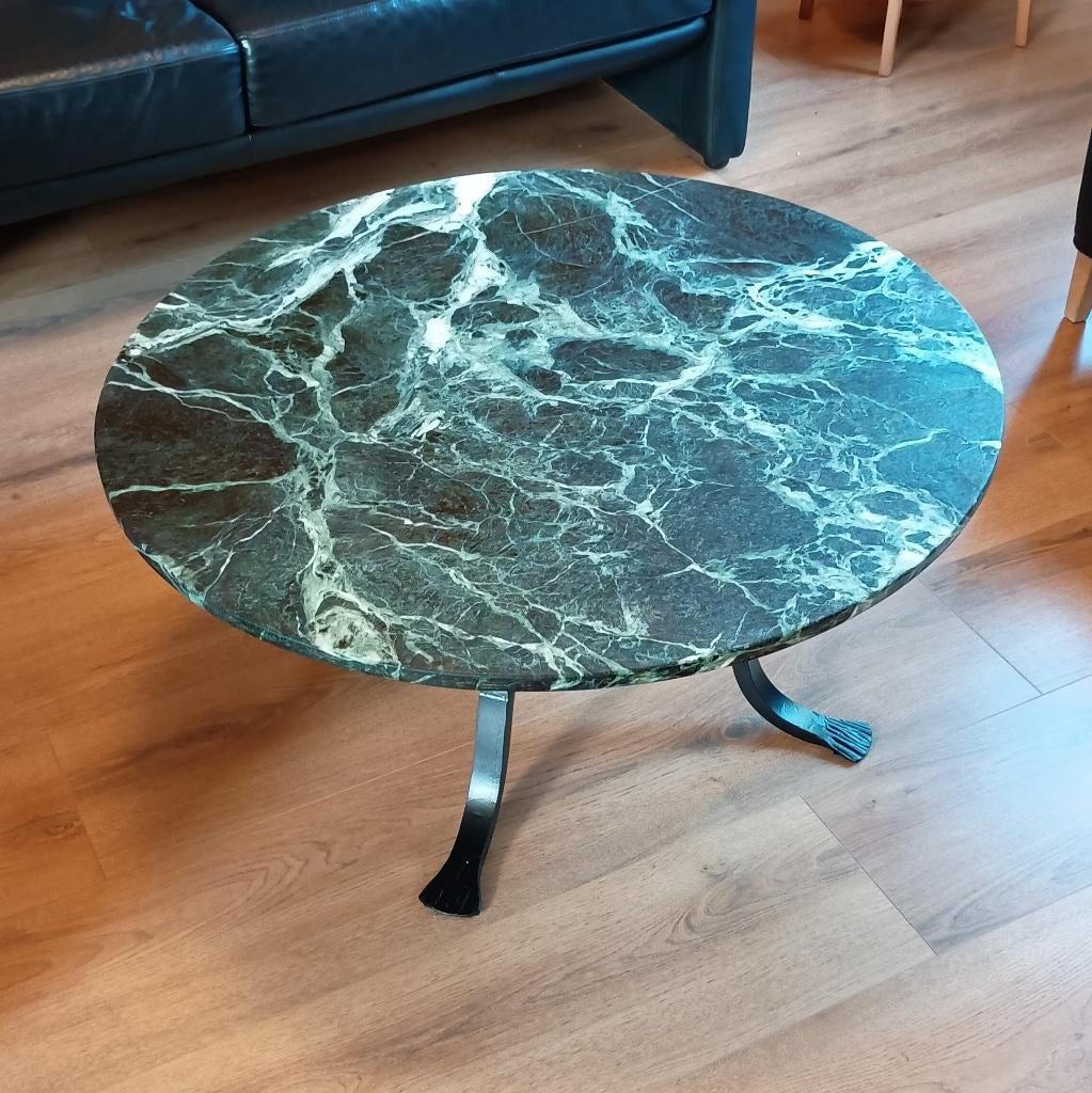 Salontafel rond groen marmer, Huis en Inrichting, Tafels | Salontafels, Ophalen, Gebruikt, 50 tot 100 cm, Overige materialen