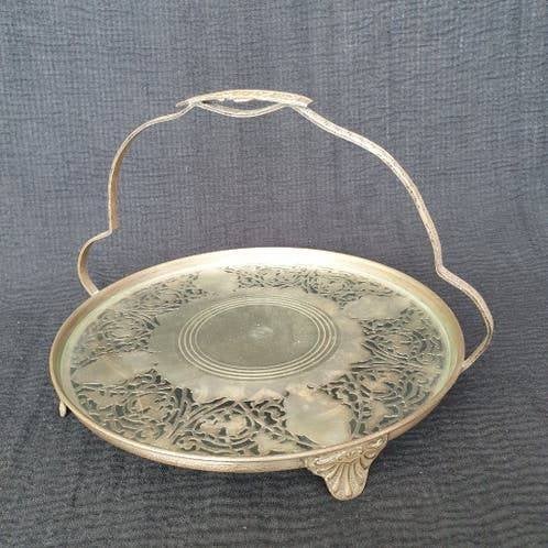 Antiek zilverkleurige messing dienblad, Huis en Inrichting, Woonaccessoires | Dienbladen, Gebruikt, Rond, Ophalen of Verzenden