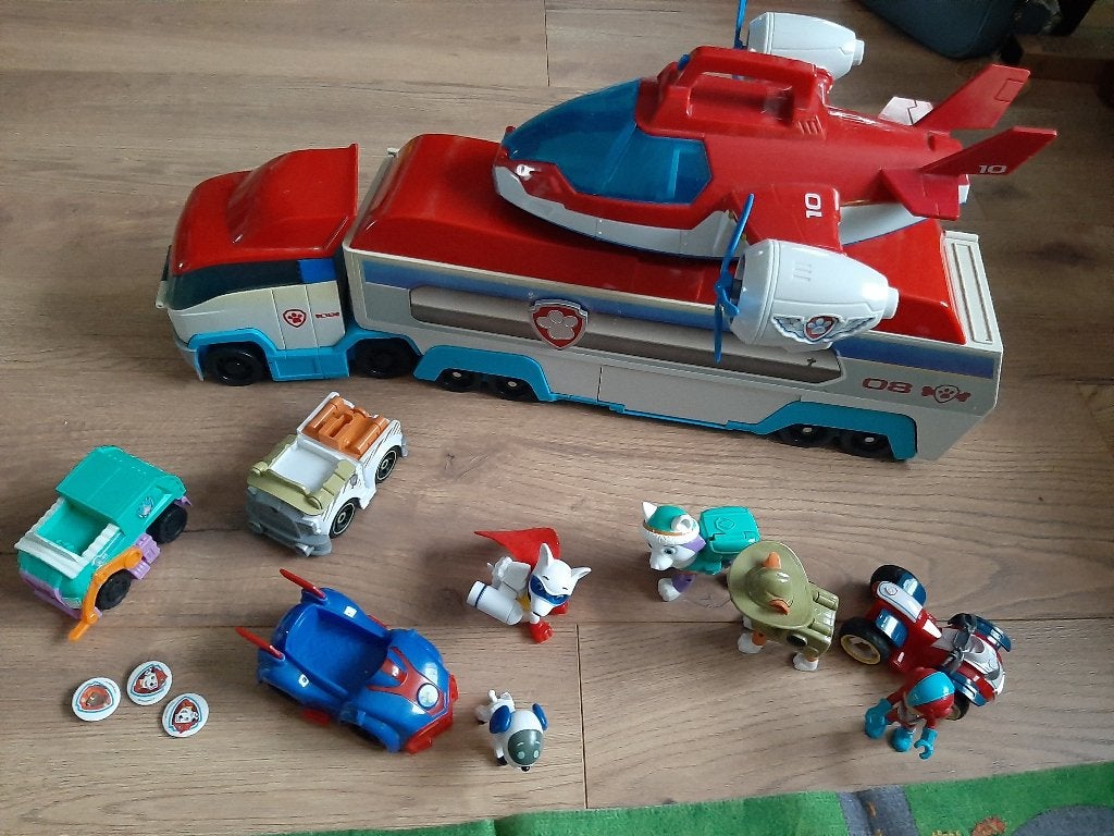 Paw patrol vliegtuig & truck met extra voertuigen en pups, Ophalen, Gebruikt