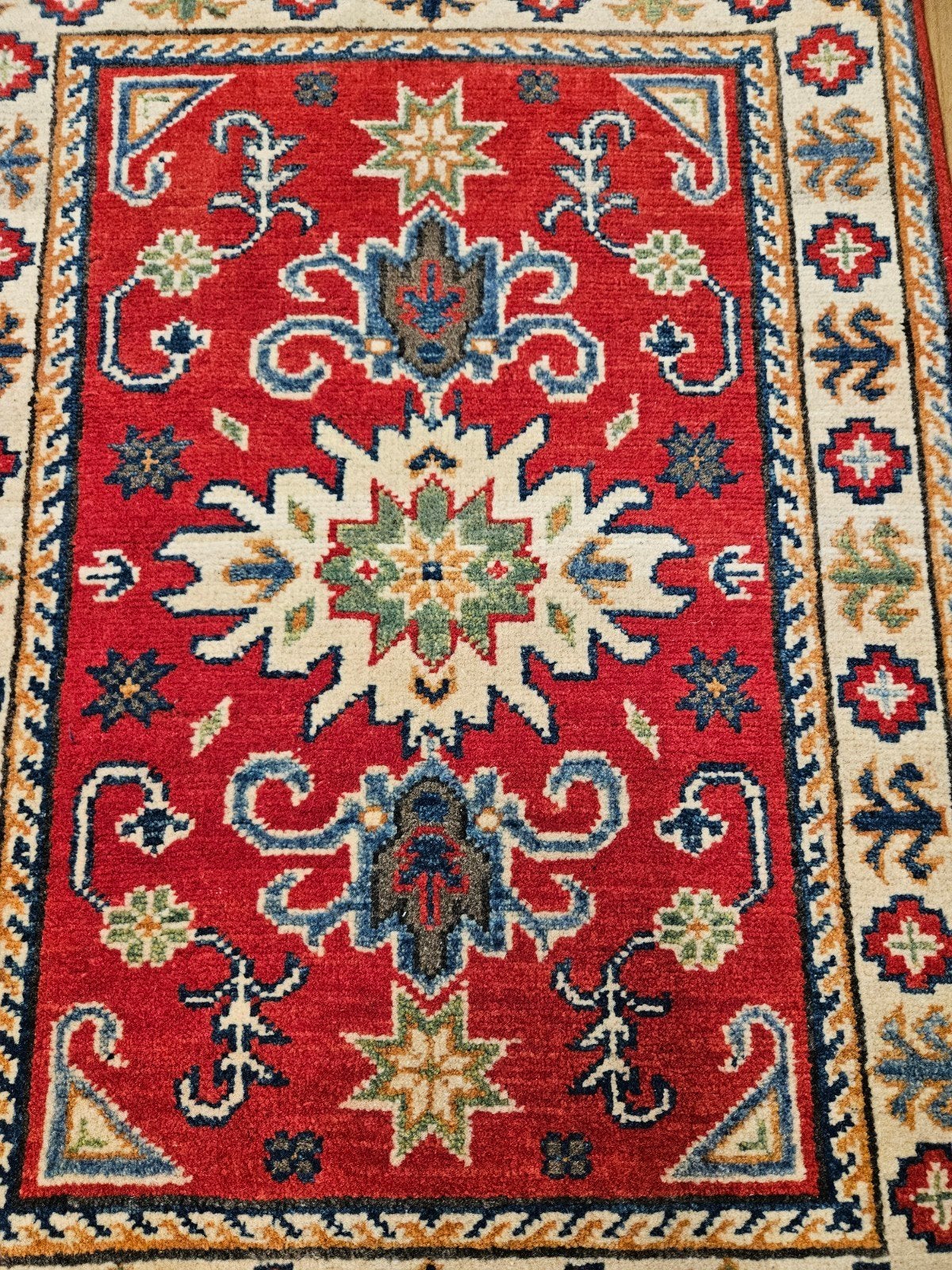 Handgeknoopt oosters tapijt kazak 84x60, Info@SlatsAntiek.nl, 50 tot 100 cm, Perzisch, Vof Slats Antiek