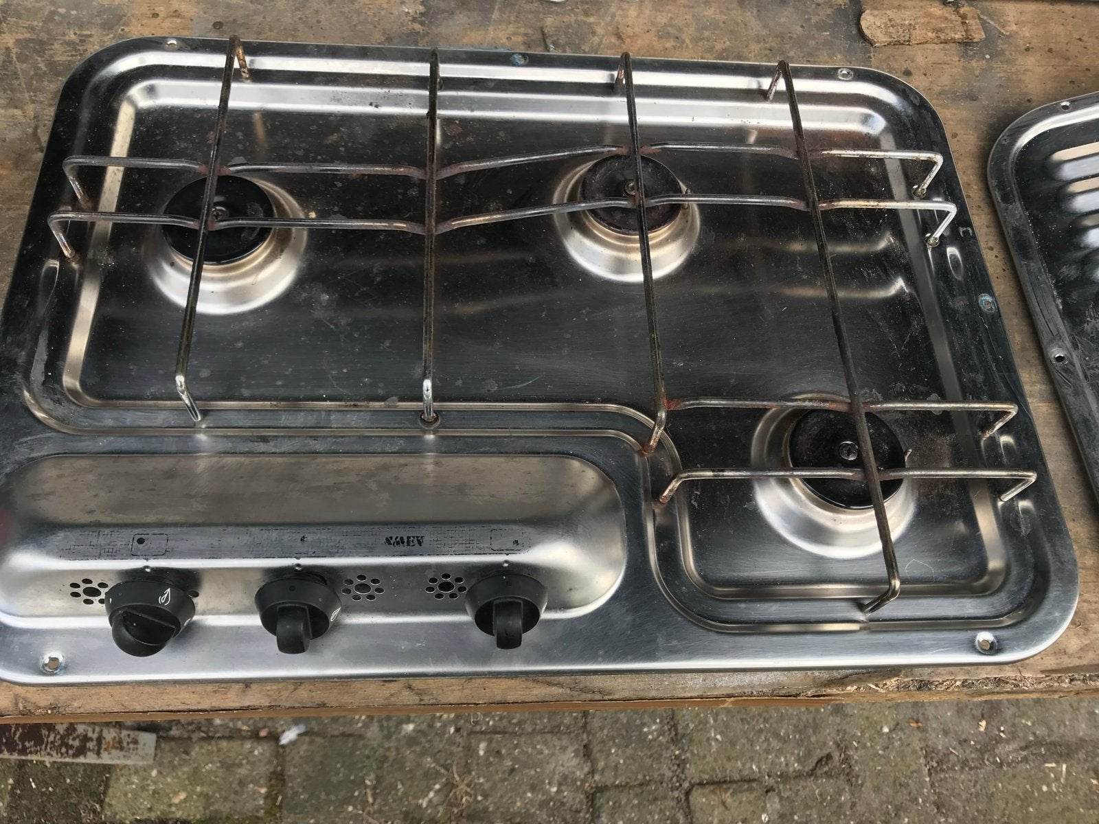SMEV RVS 3-pits inbouw gasstel en spoelbak set, Ophalen of Verzenden, Gebruikt