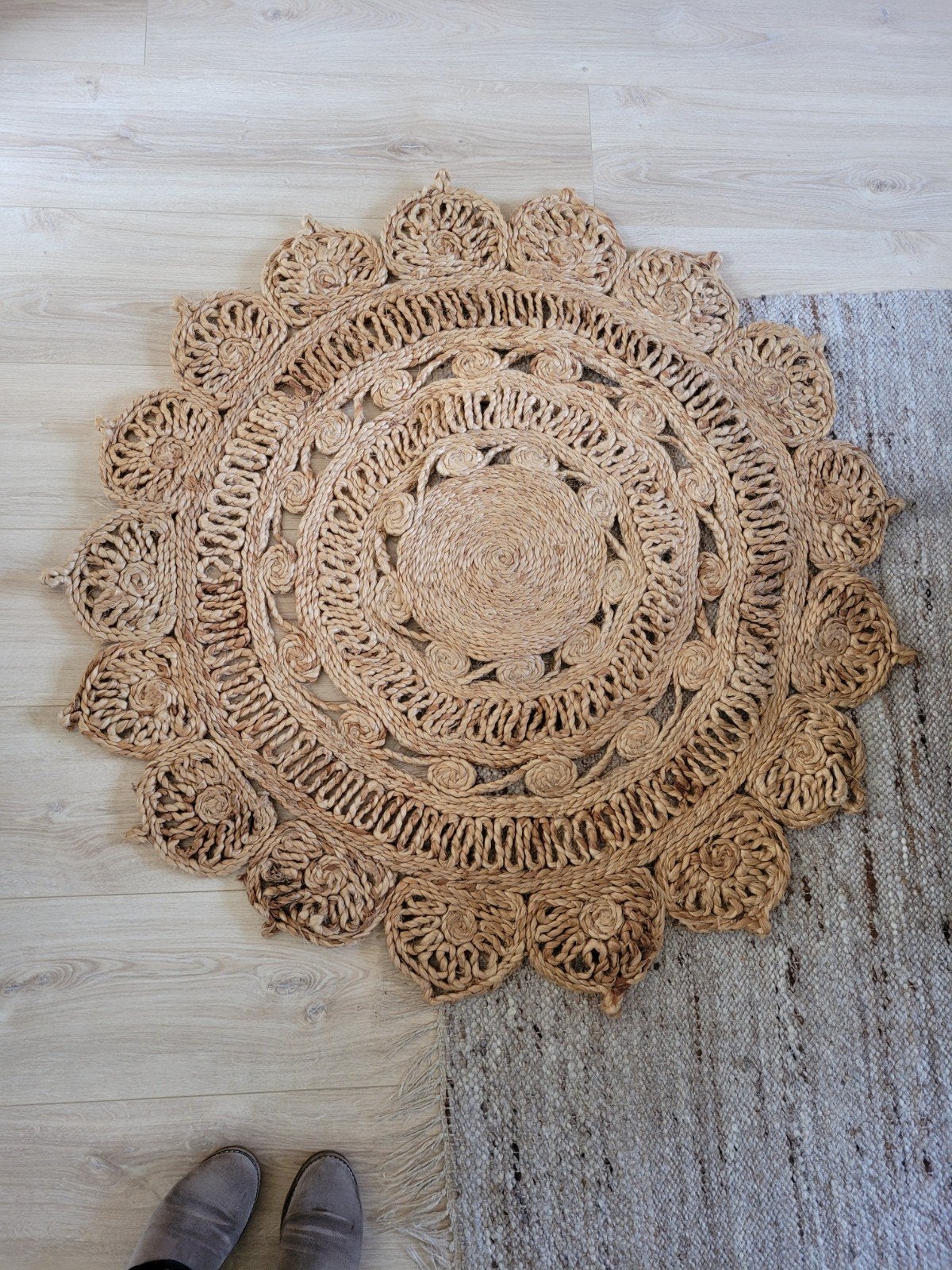 Sisal gevlochten rond vloerkleed - 117cm doorsnede, Ophalen, Gebruikt, Rond, Natuurlijk, Bohemian, Rustiek