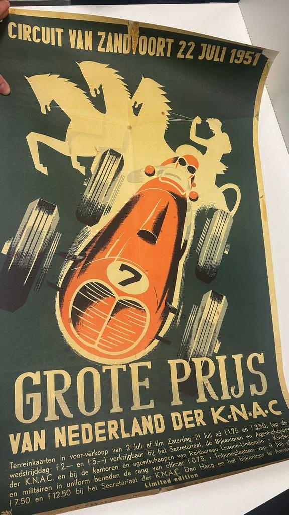 Vintage Poster Grote Prijs Circuit Zandvoort 1951, Ophalen, Rechthoekig Staand, Zo goed als nieuw, Sport