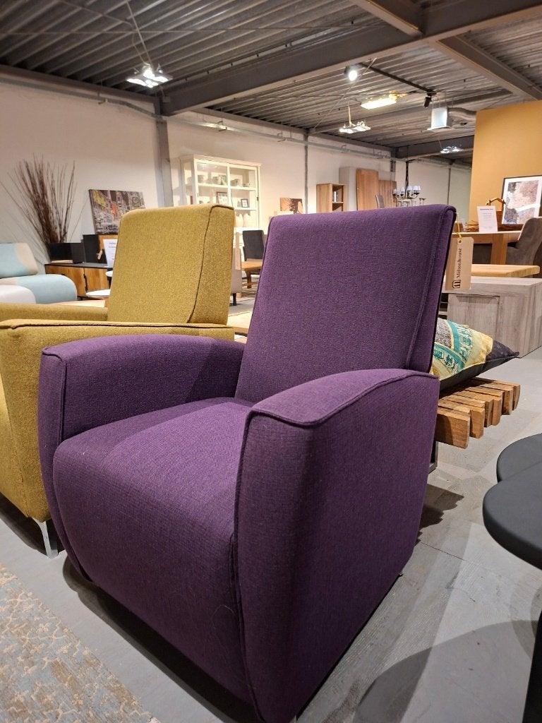 Paarse fauteuil in facet stof nu eenmalig €249,-, Ophalen, Nieuw, 75 tot 100 cm, Stof
