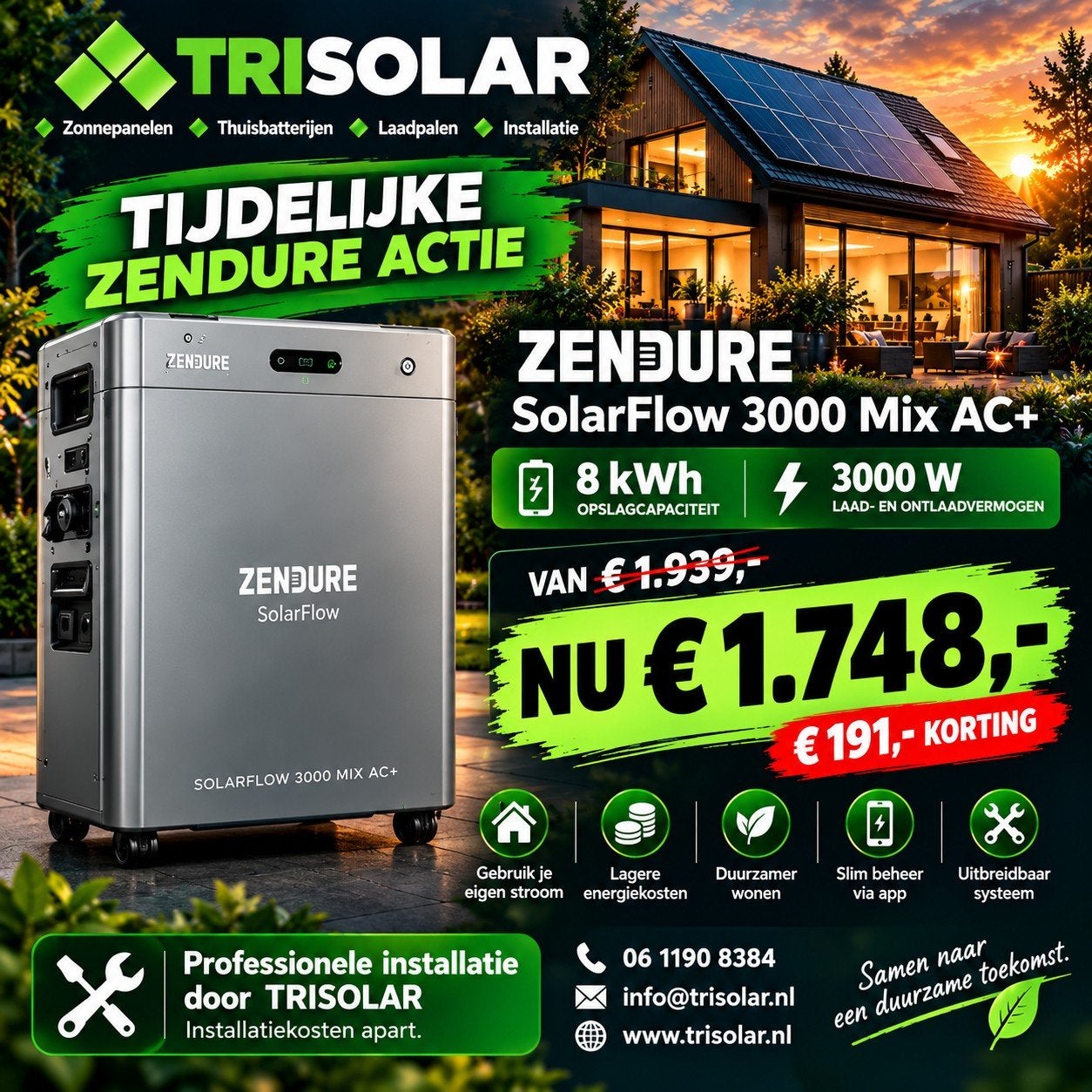 Zendure SolarFlow 3000 Mix AC+ 8 kWh – ACTIE €1.748, Doe-het-zelf en Verbouw, Ophalen of Verzenden