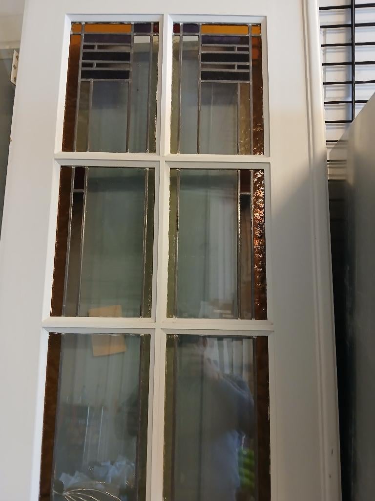 Antieke Amsterdamse glas in lood deuren, Doe-het-zelf en Verbouw, Deuren en Horren, Ophalen, Gebruikt, 80 tot 100 cm, Binnendeur