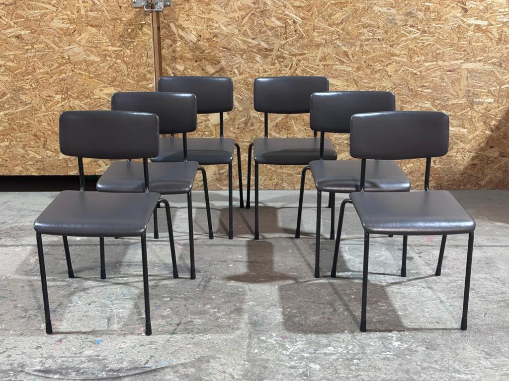 6 Vintage Buisstoelen (Gispen?), Huis en Inrichting, Stoelen, Ophalen, Gebruikt, Grijs, Vijf, Zes of meer stoelen