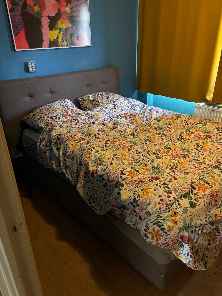 Boxspring bed Jysk grijs, Ophalen, Scandi, 210 cm, Tweepersoons