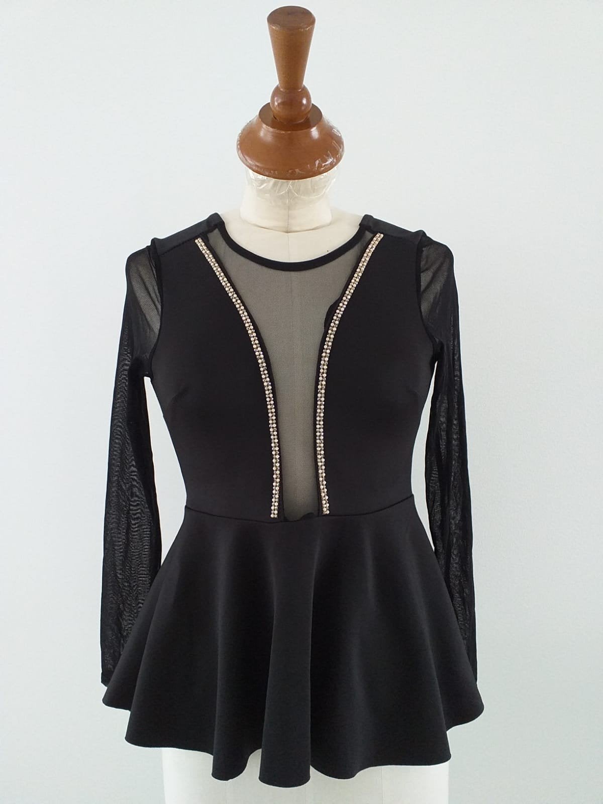 Elegante Peplum Top met Mesh Mouwen en Strass Details mt 38, Maat 38/40 (M), Overige kleuren, Ophalen of Verzenden, Lange mouw