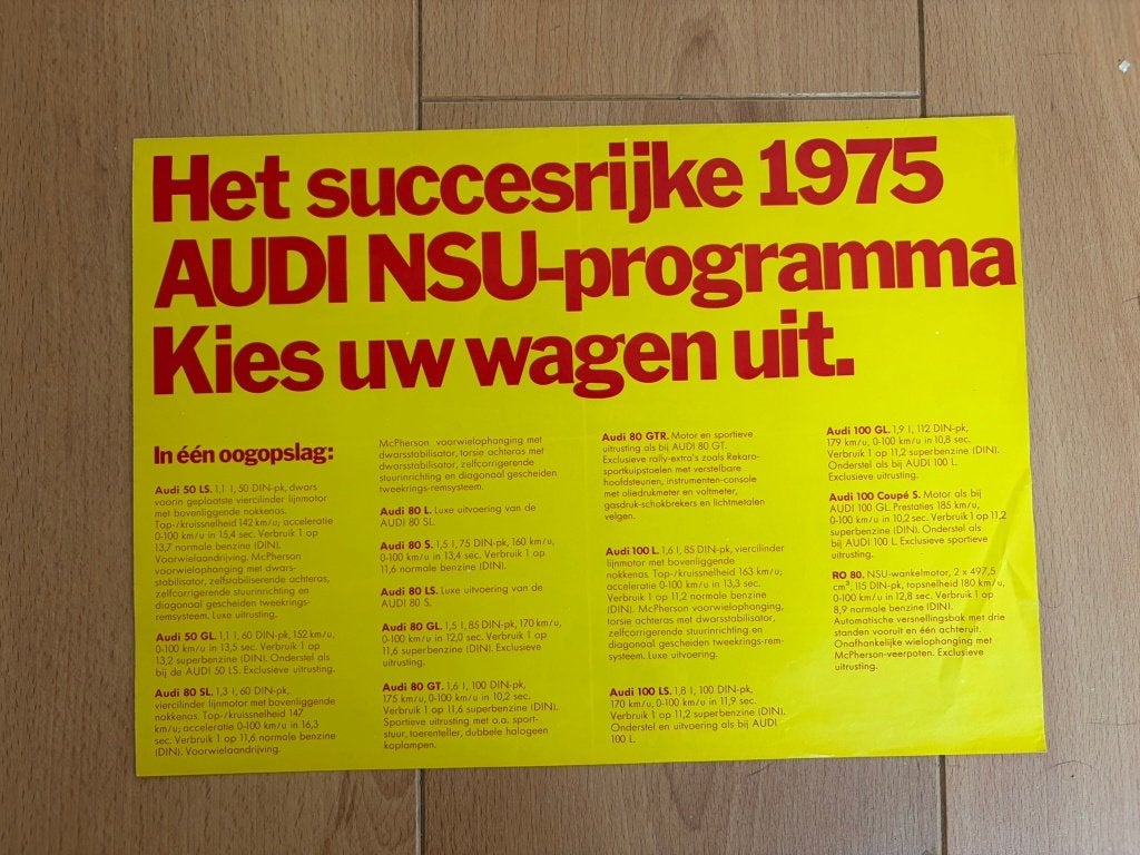 Audi-NSU programma - 100 coupé S en RO 80  - Folder, Gelezen, Ophalen of Verzenden, Audi, Audi NSU