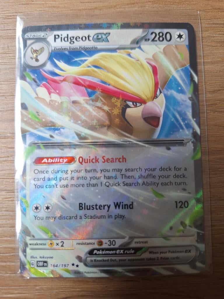 Pidgeot EX Pokémon Kaart - Full Art 164/197, Ophalen of Verzenden, Zo goed als nieuw, Losse kaart, Foil