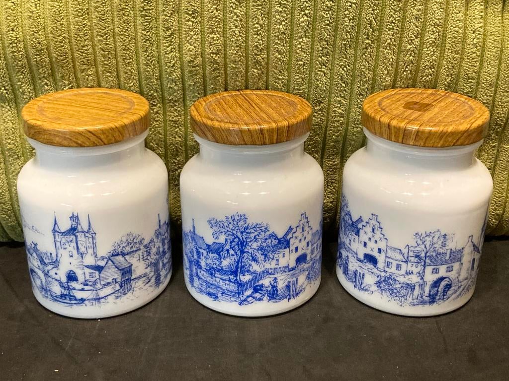 Vintage melglas mosterdpotje (230326c), Ophalen of Verzenden, Glas, Overige stijlen, Glas of Glazen