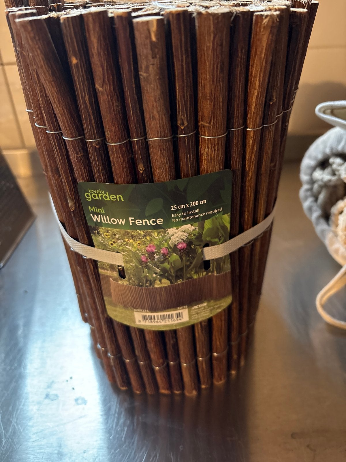 Wilgenborder - Mini Willow Fence 25 cm x 200 cm, Ophalen of Verzenden, Zo goed als nieuw, Hout, 150 tot 200 cm