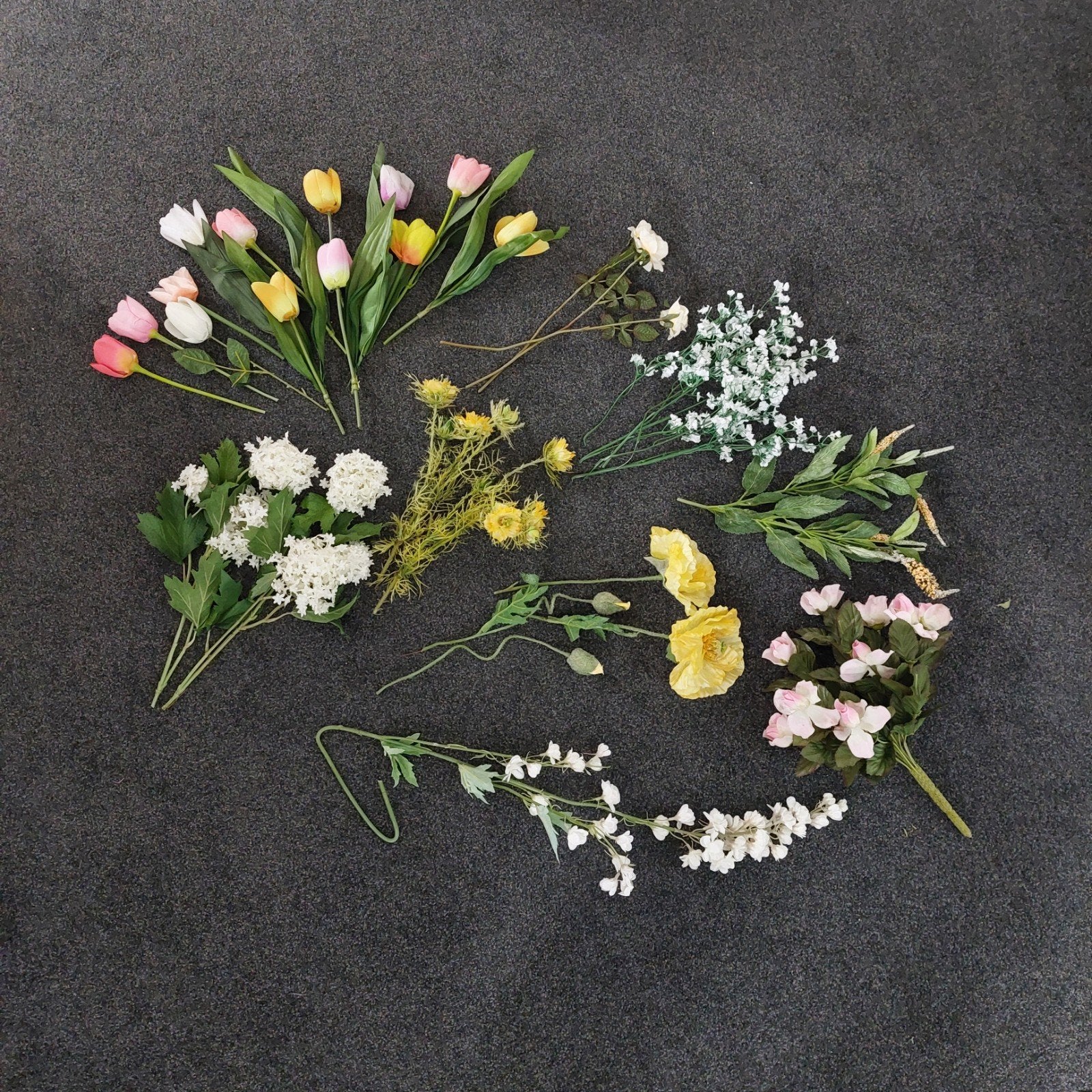 Diverse kunstbloemen en -takken, Huis en Inrichting, Gebruikt, Roze, Kunstbloem, Textiel