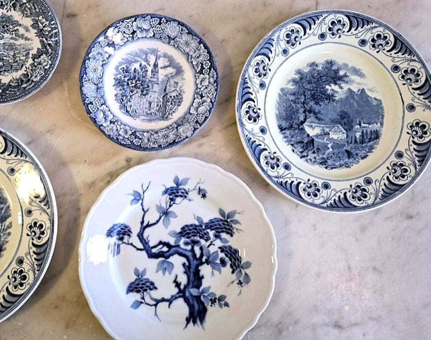 5 Brocante (Wand)Bordjes - Blauw Wit, Antiek en Kunst, Antiek | Wandborden en Tegels, Ophalen of Verzenden