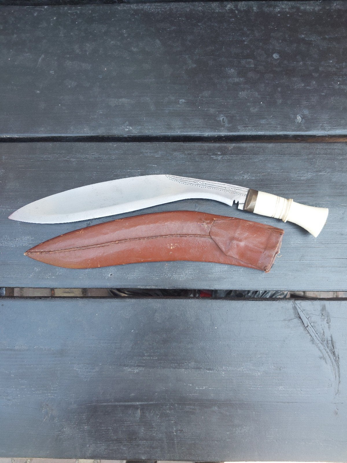 Vintage Kukri met leren schede - Handgemaakt, Ophalen of Verzenden