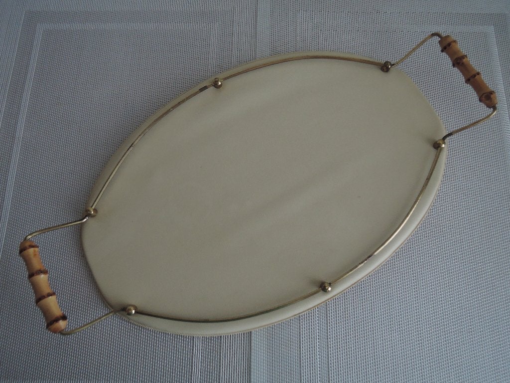 Ouderwets skai met rotan dienblad, Ophalen of Verzenden, Zo goed als nieuw, Ovaal, Overige materialen