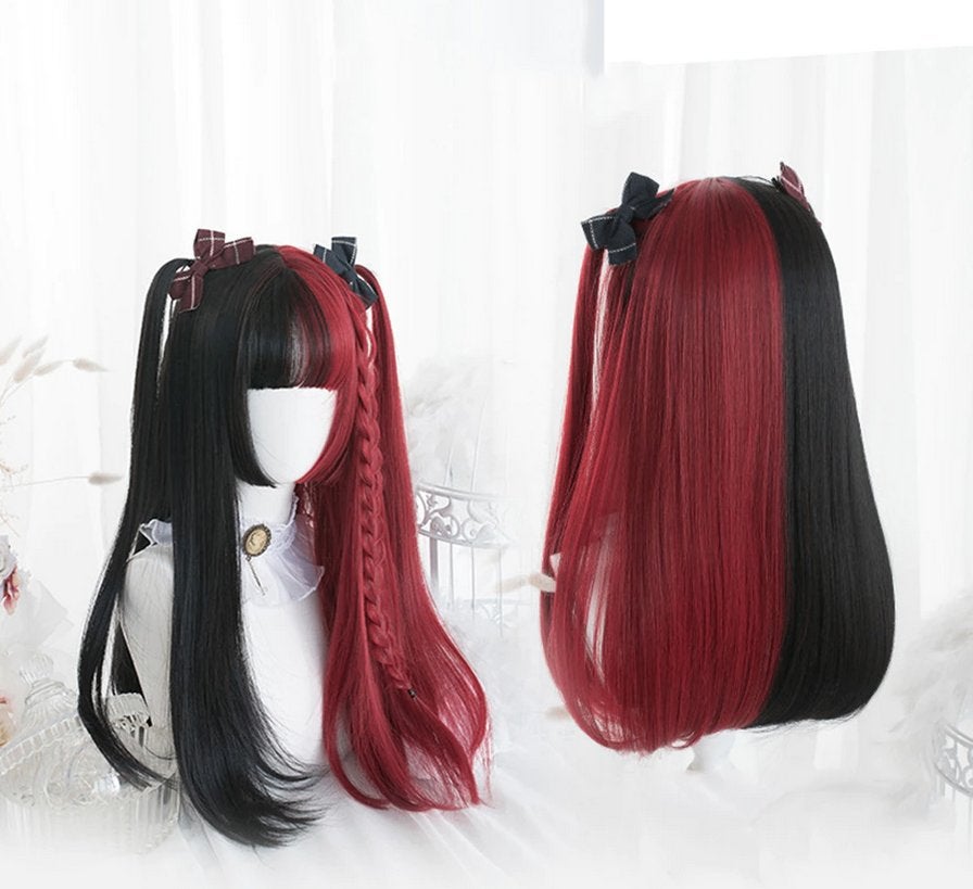 Rood Zwarte Lolita Pruik Haar Dames Rode Haren Vrouwen, Verzenden, Nieuw, Pruik of Haarverlenging