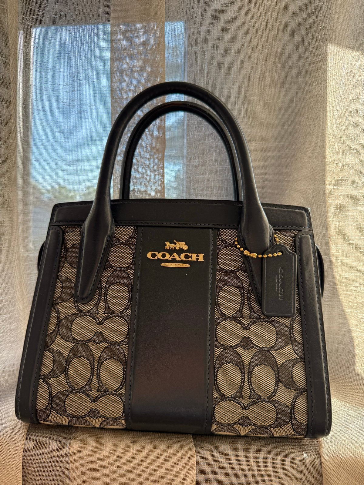 Coach handtas met monogram en leren details, Ophalen, Zo goed als nieuw, Blauw, Handtas