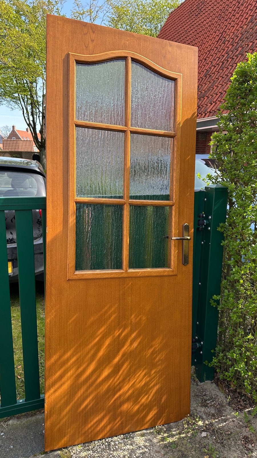 Twee jaren '70 binnendeuren met glas, Doe-het-zelf en Verbouw, Deuren en Horren, Ophalen, Gebruikt, 80 tot 100 cm, Binnendeur