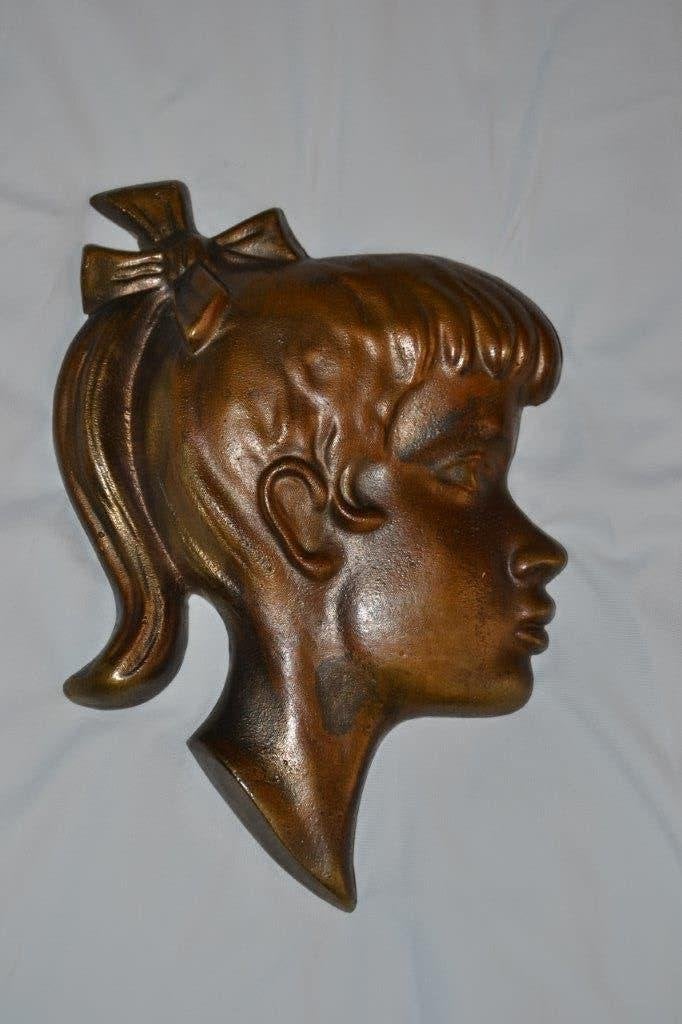 bronzen wandhoofdje, kopergieterij J.P.Kok 18cm., Antiek en Kunst, Ophalen of Verzenden, Brons