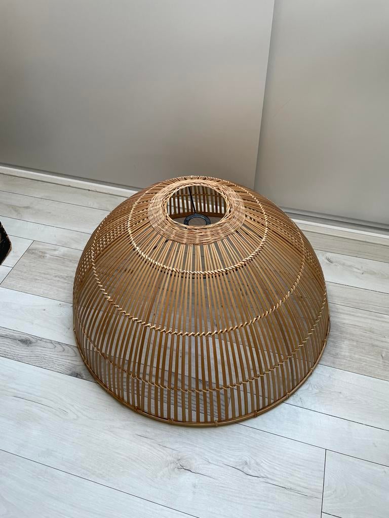 Hanglamp - lampenkap - bamboe, Ophalen, 25 tot 50 cm, Rond, Zo goed als nieuw