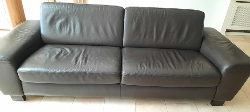 Comfortabele 3-zits leren bank - Donkerbruin, Ophalen, Gebruikt, Driepersoons, Rechte bank