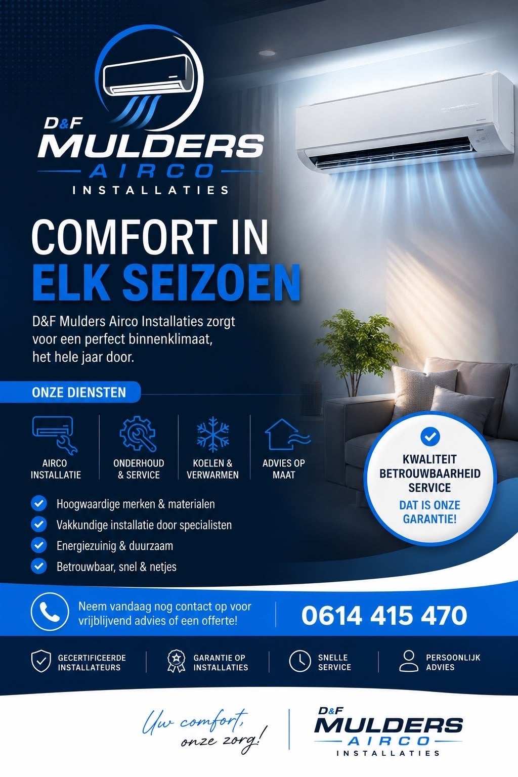D&F Mulders Airco Installaties - Comfort in elk seizoen, Nieuw, 3 snelheden of meer, Ophalen of Verzenden, Energieklasse A of zuiniger