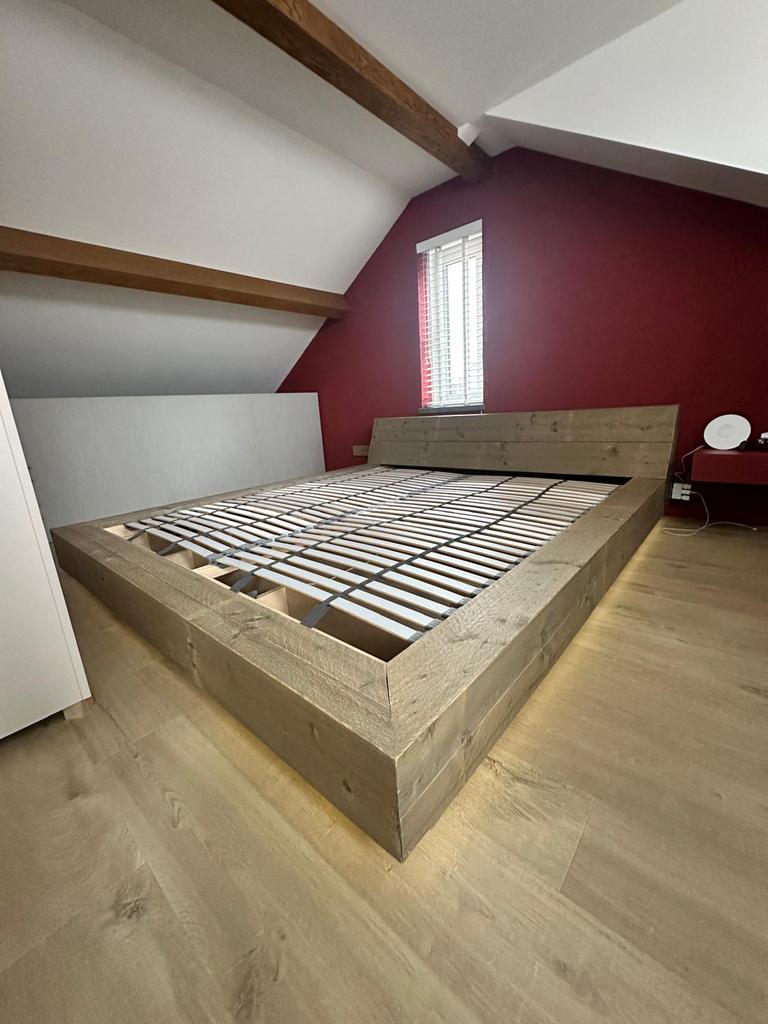2p bedframe van steigerhout, Ophalen, Gebruikt, Tweepersoons, Steigerhout
