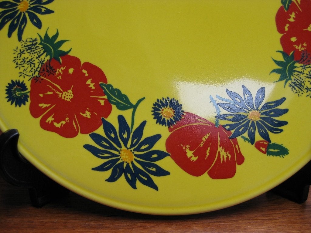Kleurrijke vintage taartschotel , staffel stoneware Germany, Antiek en Kunst, Ophalen of Verzenden