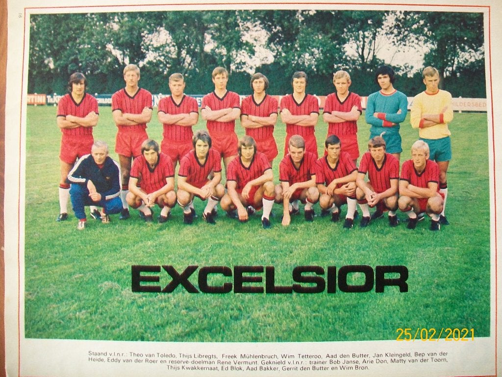1-0 Poster Excelsior + info ( seizoen 1970-1971), Verzenden, Gebruikt, Overige binnenlandse clubs, Poster, Plaatje of Sticker