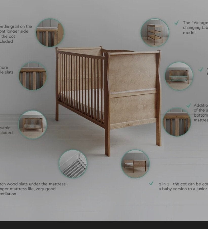 Woodies Noble ledikant 60x120 - Vintage / walnoot, Kinderen en Baby's, Ophalen, Gebruikt, Ledikant