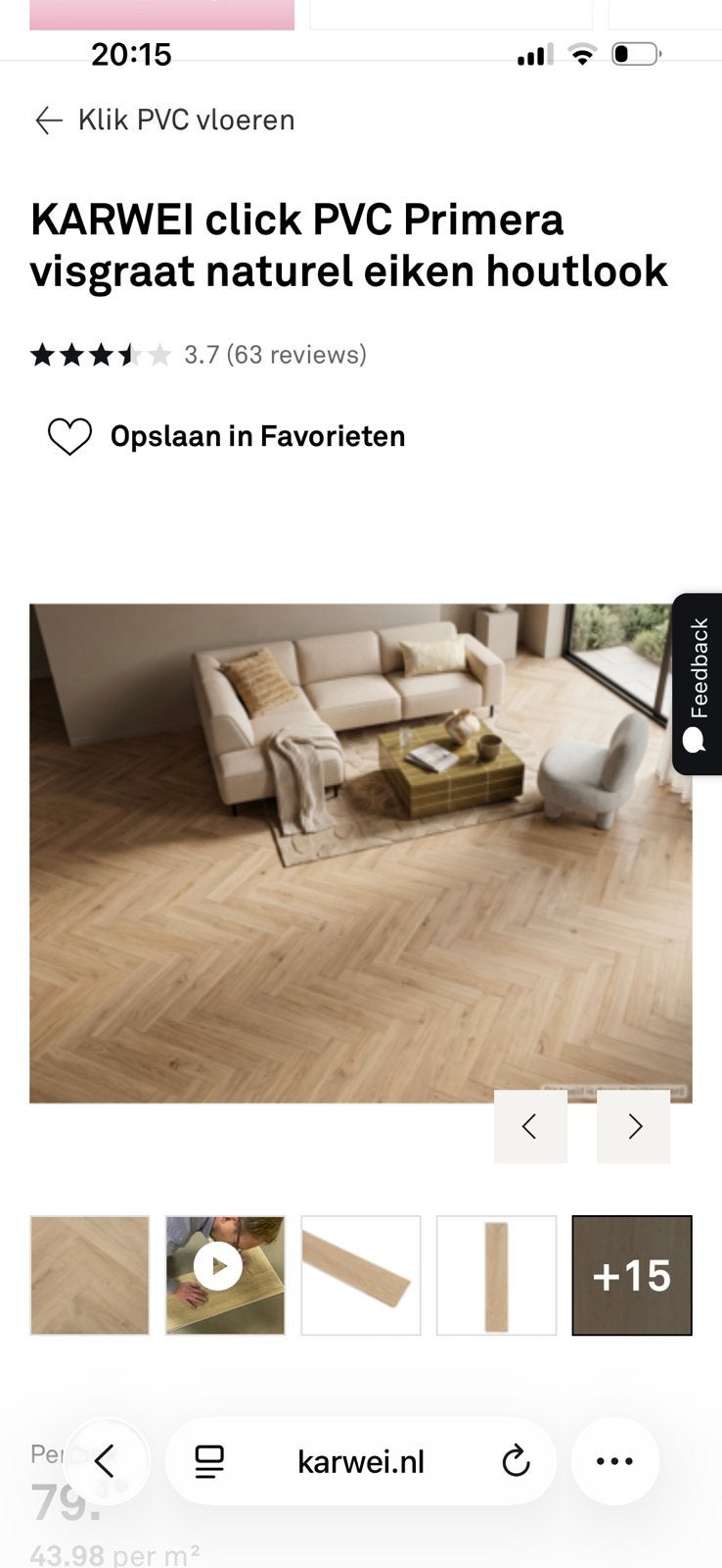 50 m2 KARWEI click PVC Primera visgraat eiken houtlook, Ophalen, Kunststof, 50 tot 150 cm, Overige typen