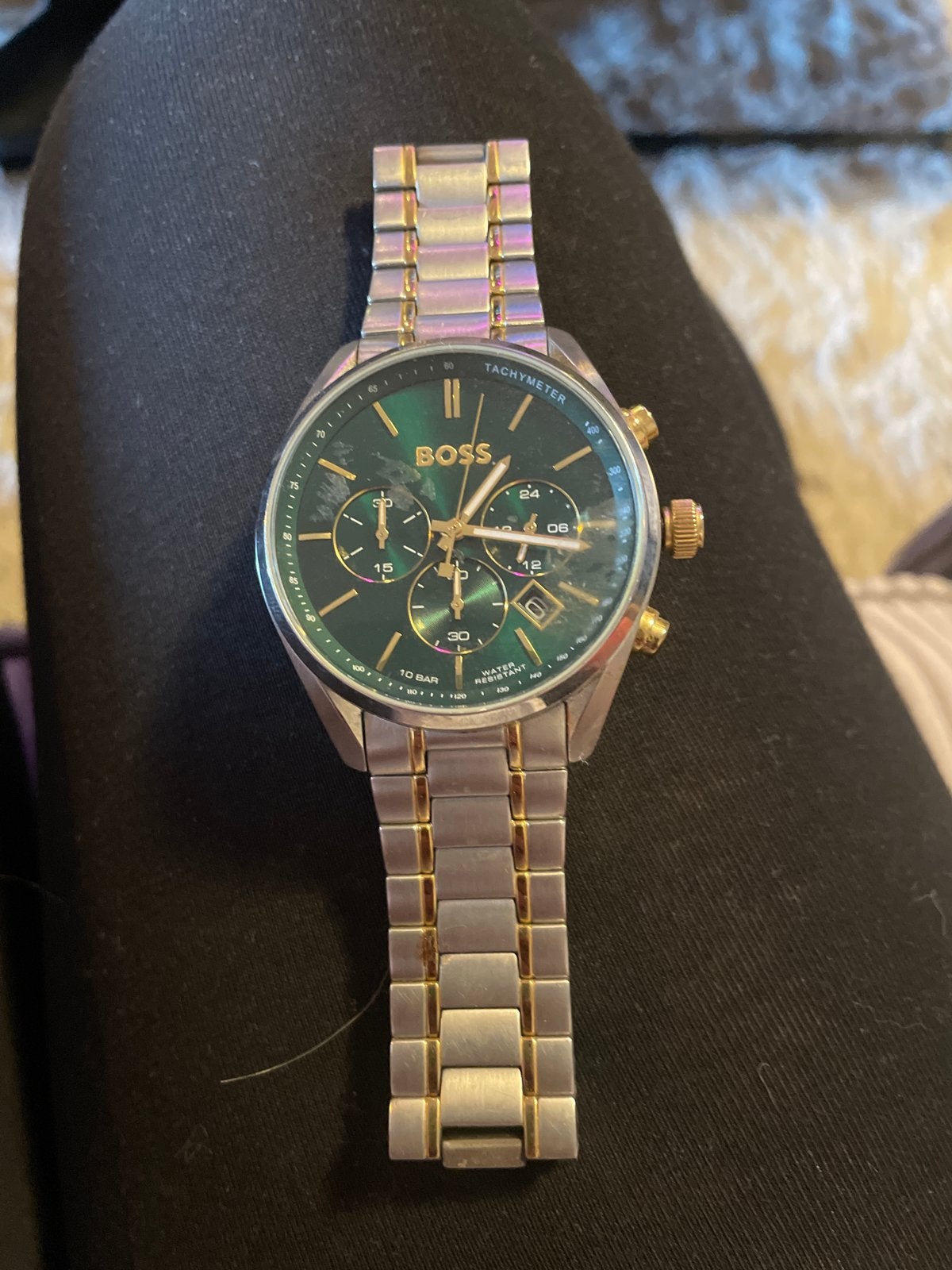 BOSS horloge met groen-gouden wijzerplaat en stalen band, Sieraden, Tassen en Uiterlijk, Ophalen, Staal, Polshorloge, Overige merken