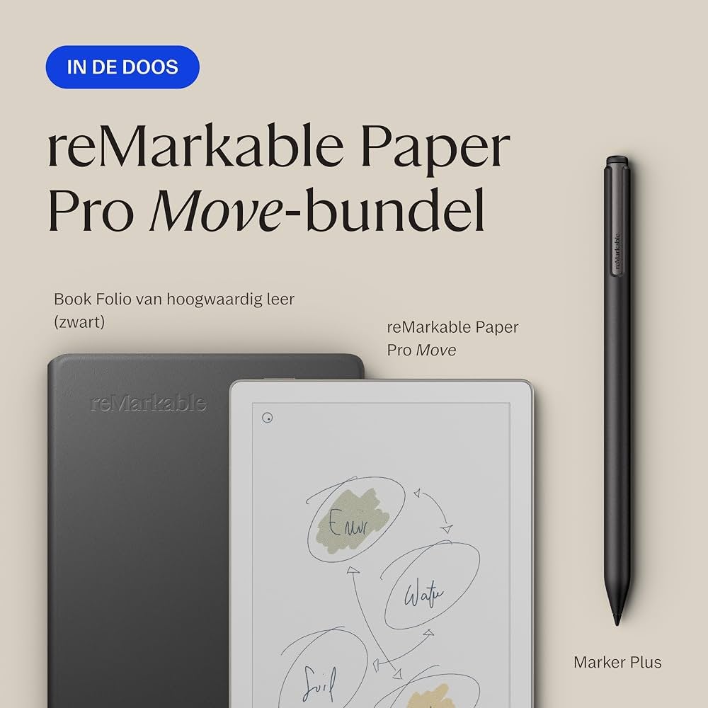 Remarkable paper pro move + marker plus + leather book folio, Computers en Software, Ophalen, Multi-touch, Zo goed als nieuw, Draadloos