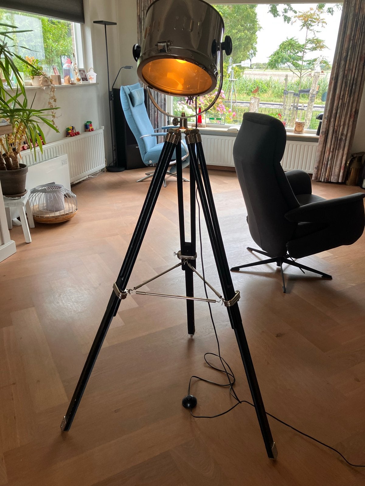 Vintage Studio Lamp op Statief - Industriële Stijl, Ophalen, Gebruikt, E27 (groot), Metaal
