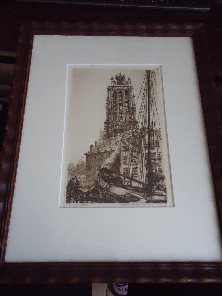 Cornelis Brandenburg - Dordrecht, Antiek en Kunst, Gesigneerd, Stadsgezicht, Ophalen of Verzenden, 31 cm