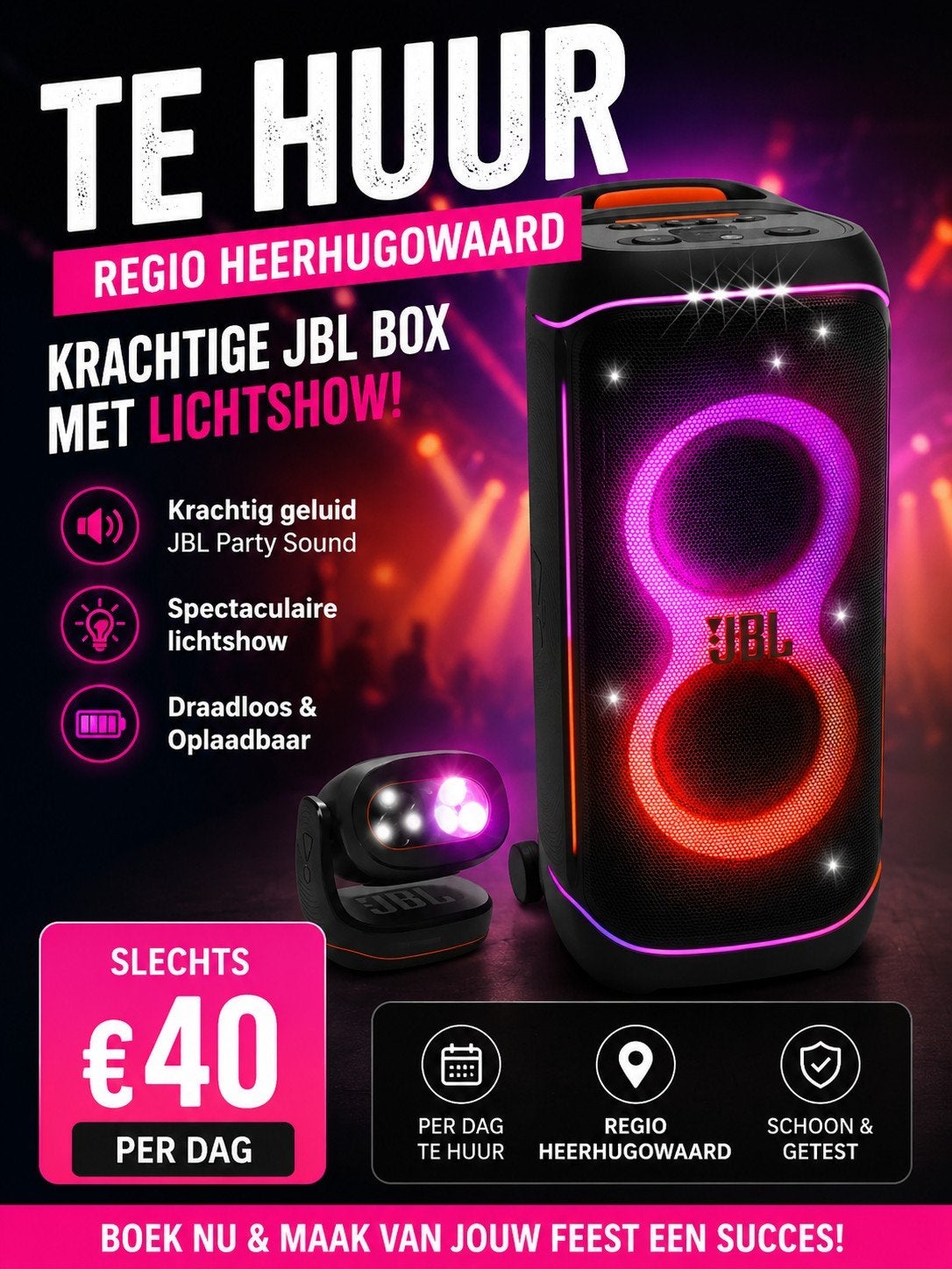 JBL Partybox te huur incl. lichtshow - Heerhugowaard, Ophalen of Verzenden