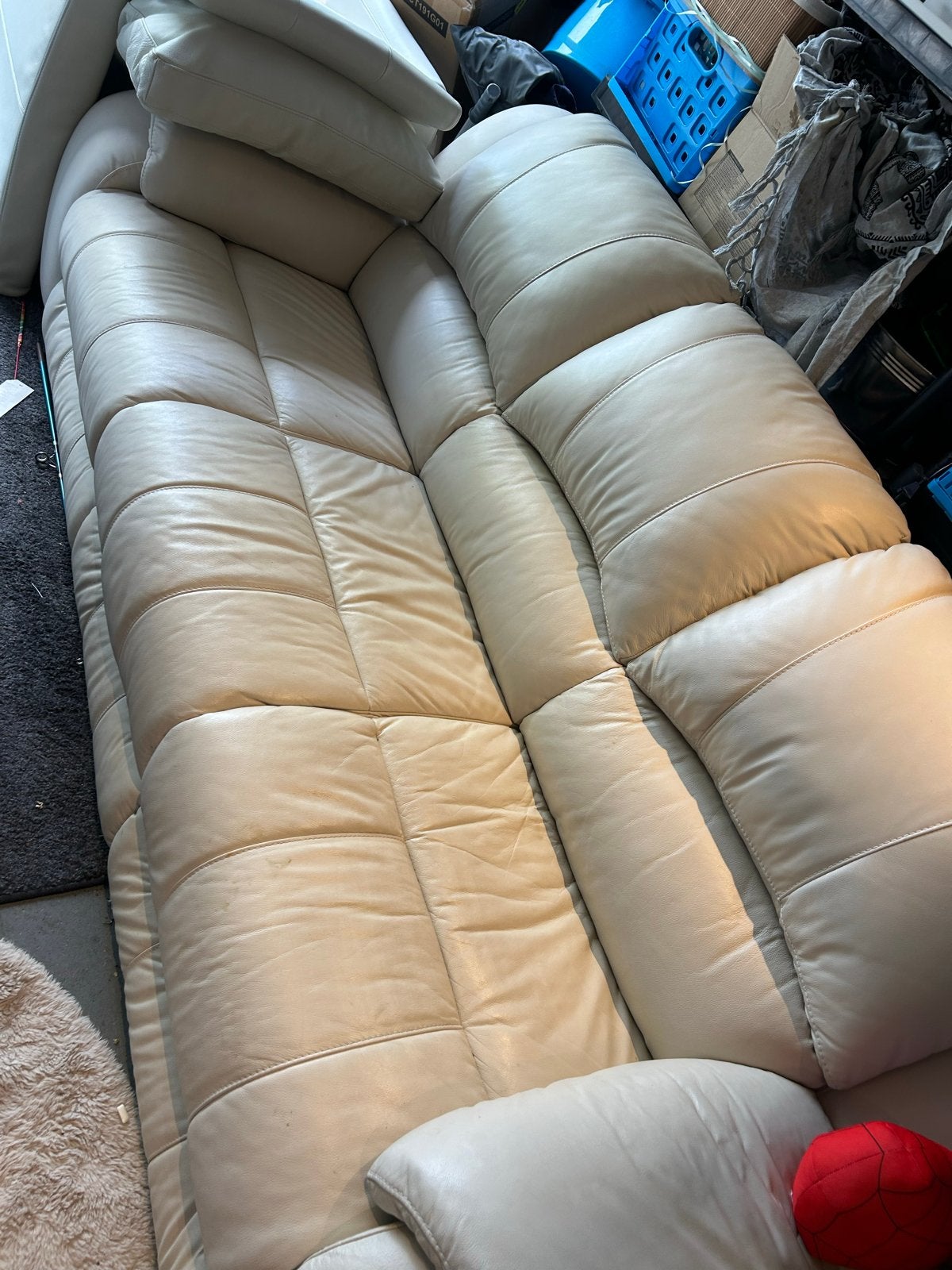 Comfortabele crèmekleurige bank, Ophalen, Gebruikt, 100 tot 125 cm, 300 cm of meer