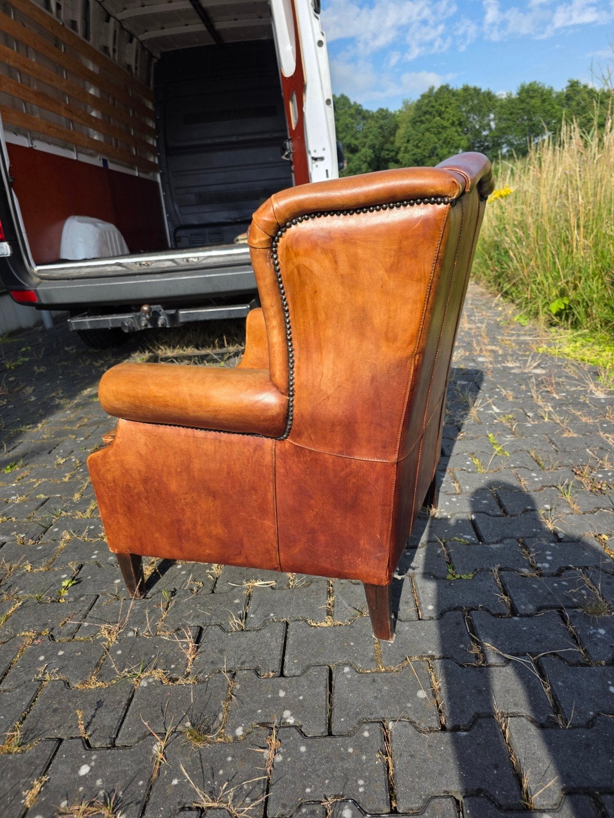 Schapenleren Chesterfield oor fauteuil + BEZORGING GRATIS, Gebruikt, Chesterfield, Vintage, Klassiek, Onbekend, Ophalen of Verzenden