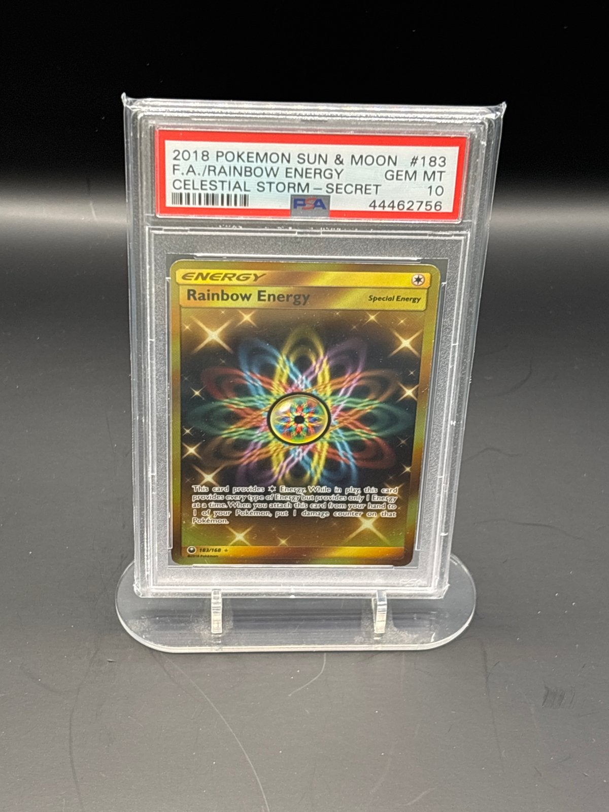 PSA 10 Rainbow Energy 2018 Pokemon Celestial Storm Secret, Ophalen of Verzenden, Nieuw, Losse kaart, Foil