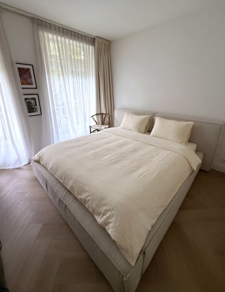 Bed met opbergruimte (Westwing, 160x200), Ophalen, Tweepersoons, Zo goed als nieuw, Stof