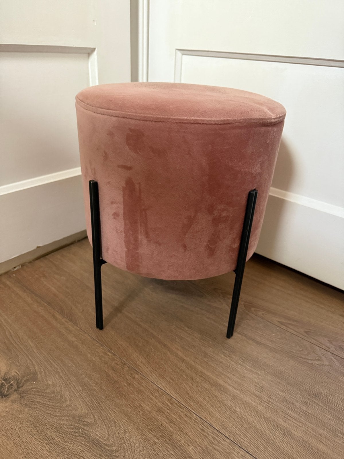 Oudroze velvet poefje, Ophalen of Verzenden, Zo goed als nieuw, Rond