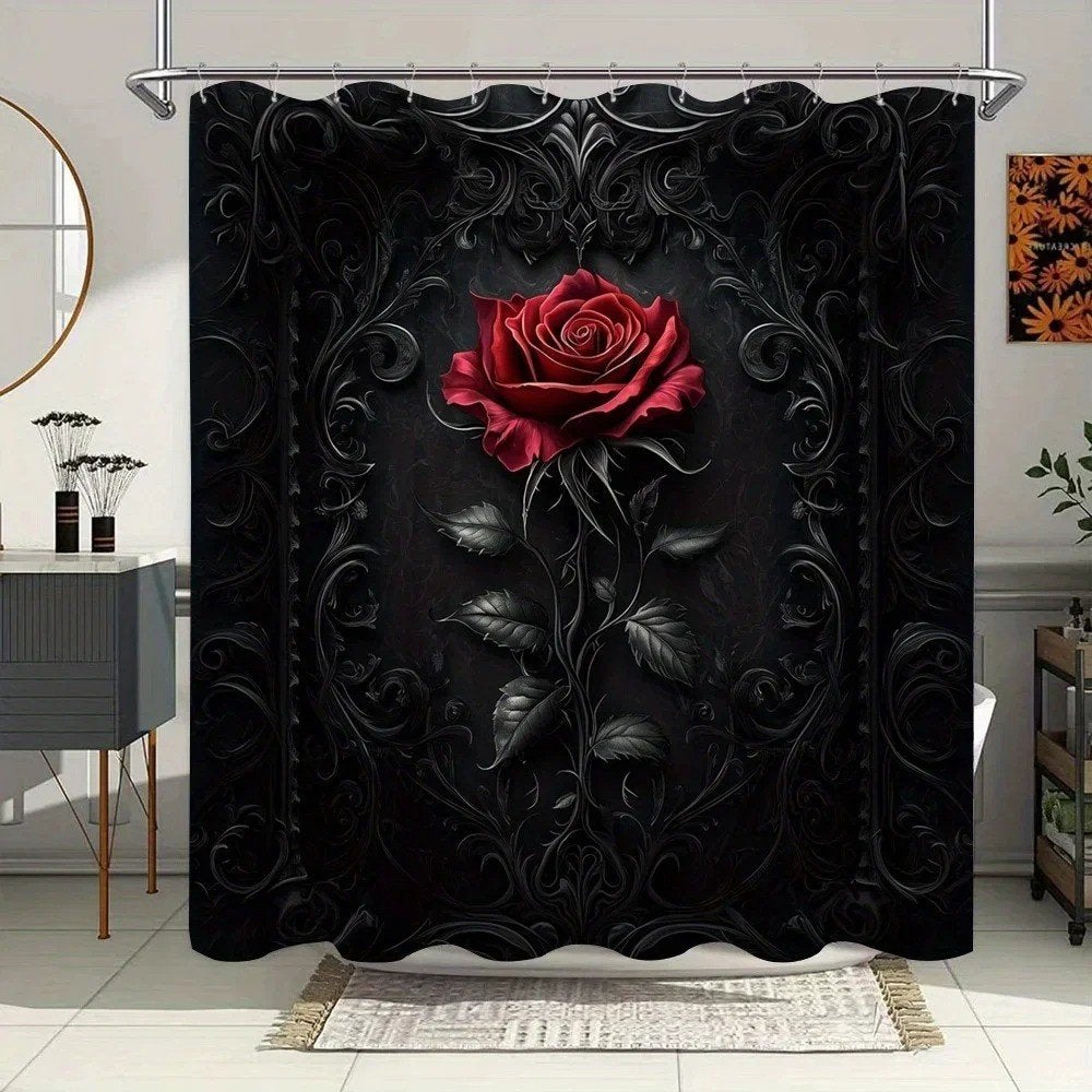 Douchegordijn Gothic Rode Roos (180x200cm), Ophalen of Verzenden, Nieuw, Rood