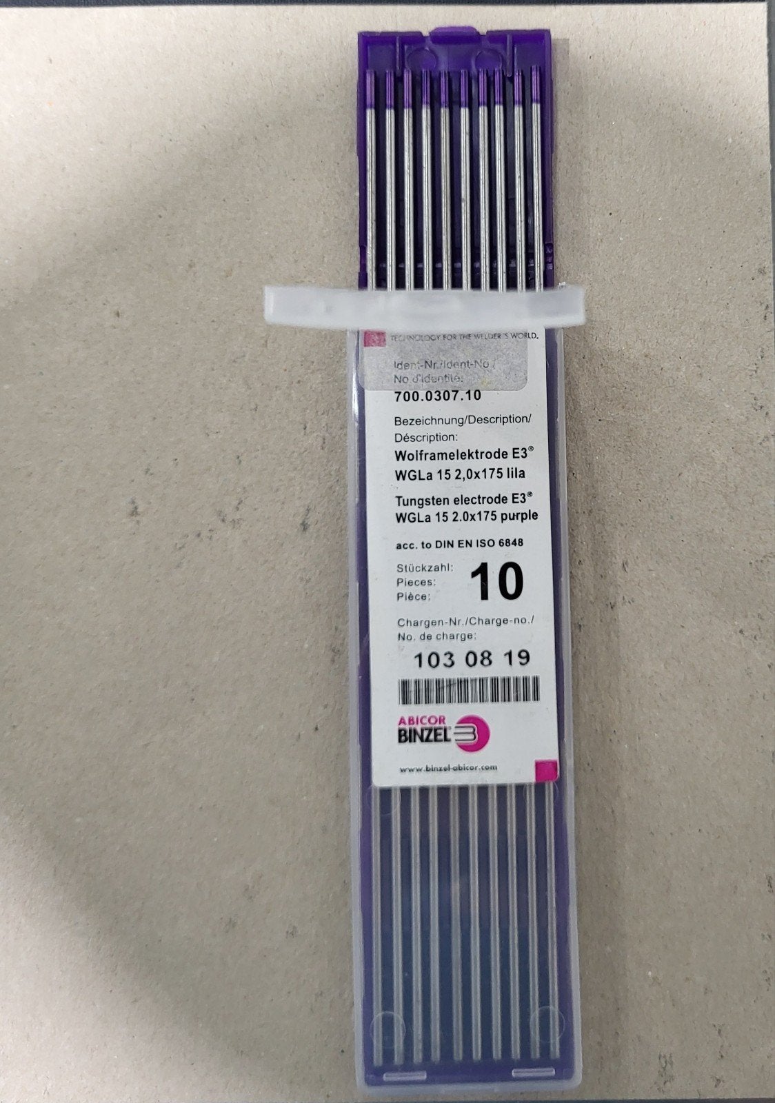 ABICOR BINZEL Wolfraamelektroden E3 WGLA 15 2.0x175 paars, Ophalen of Verzenden, Nieuw, Tig