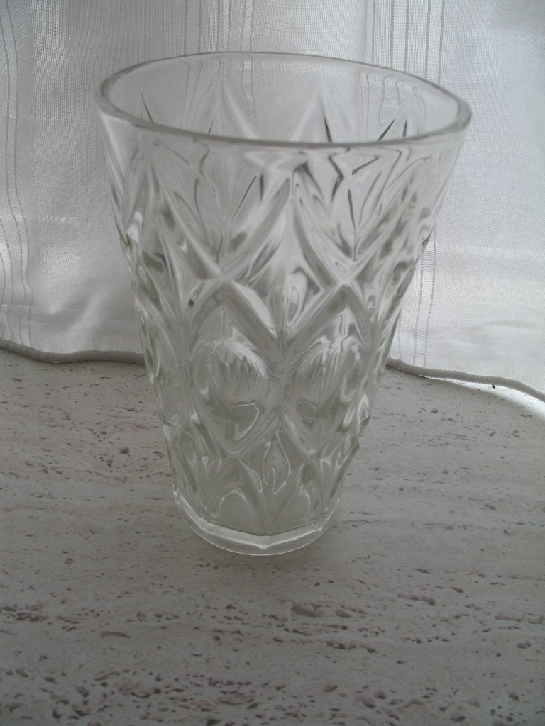 Art Deco Geometrisch Bewerkte Glazen Vaas Vintage, Antiek en Kunst, Ophalen of Verzenden
