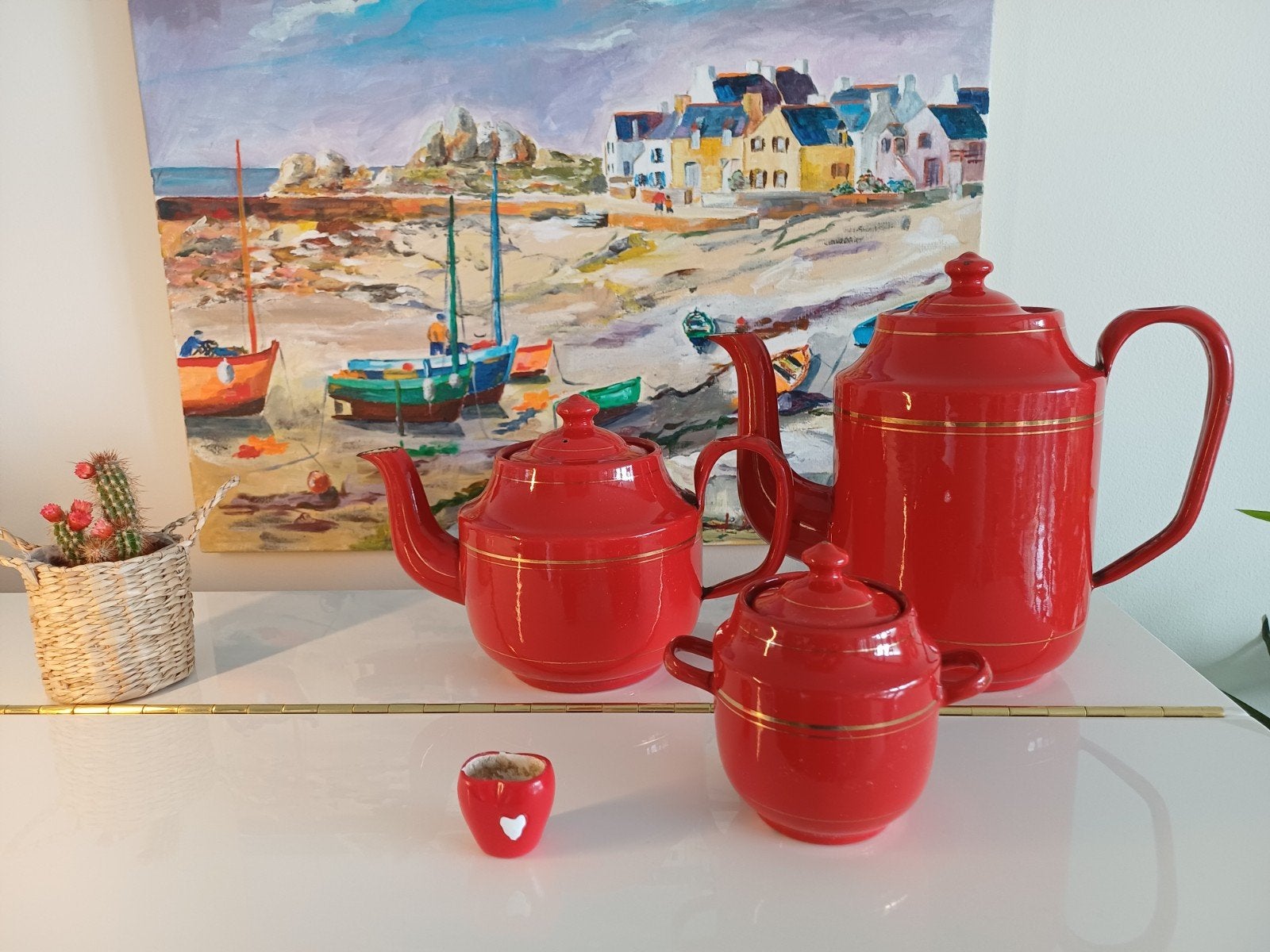 Rood 3 delig setje met goudbies, Ophalen of Verzenden