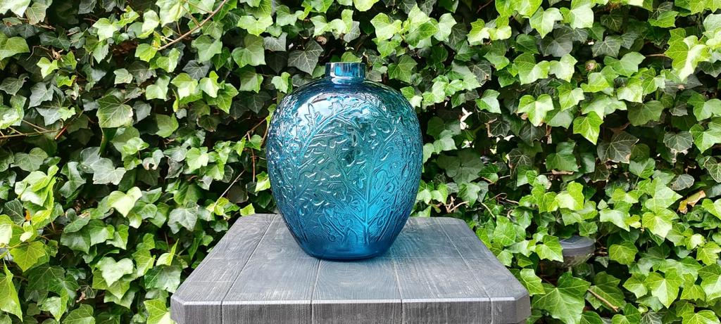 René Lalique - ontwerp vaas, art nouveau style 1920,, Ophalen, Blauw, Minder dan 50 cm, Glas